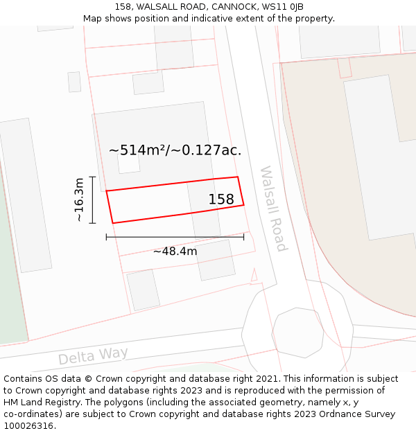 158, WALSALL ROAD, CANNOCK, WS11 0JB: Plot and title map