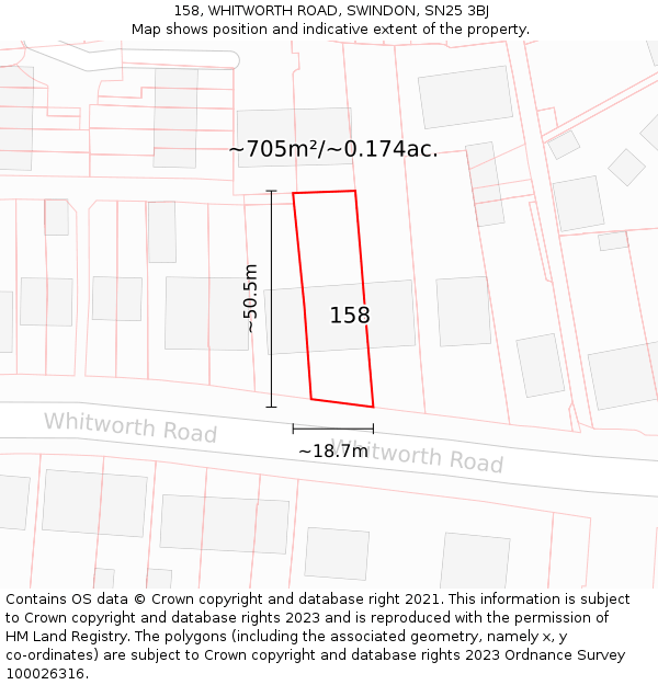 158, WHITWORTH ROAD, SWINDON, SN25 3BJ: Plot and title map