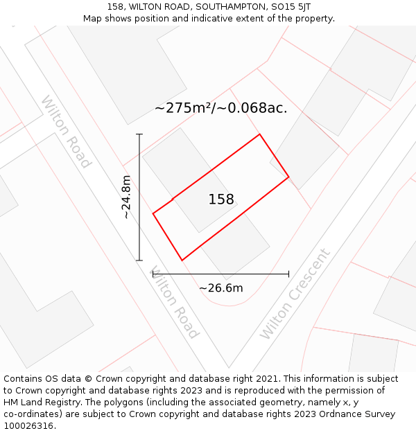 158, WILTON ROAD, SOUTHAMPTON, SO15 5JT: Plot and title map