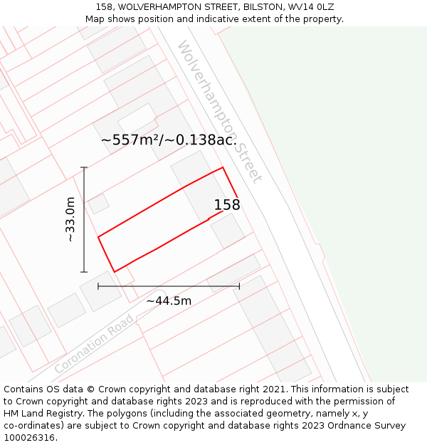 158, WOLVERHAMPTON STREET, BILSTON, WV14 0LZ: Plot and title map