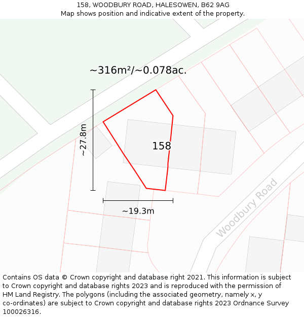 158, WOODBURY ROAD, HALESOWEN, B62 9AG: Plot and title map