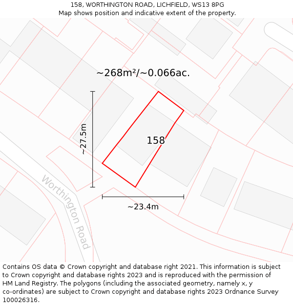 158, WORTHINGTON ROAD, LICHFIELD, WS13 8PG: Plot and title map