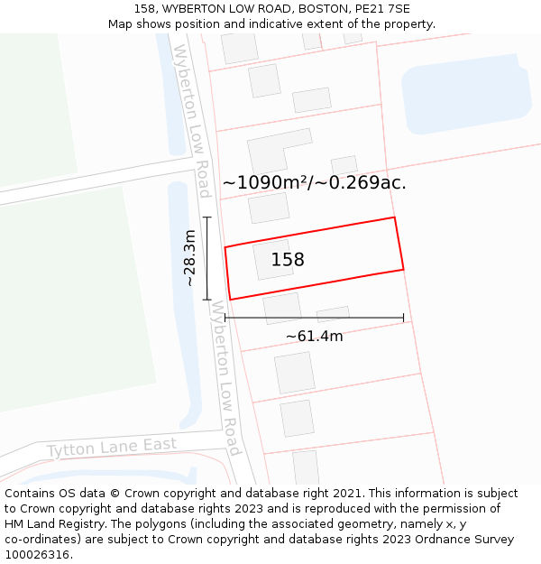 158, WYBERTON LOW ROAD, BOSTON, PE21 7SE: Plot and title map