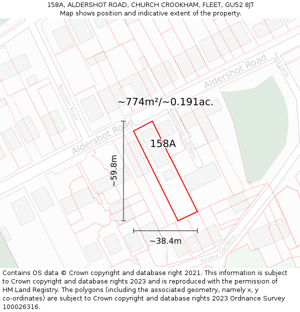 158A, ALDERSHOT ROAD, CHURCH CROOKHAM, FLEET, GU52 8JT: Plot and title map