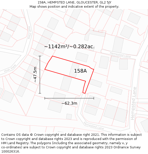 158A, HEMPSTED LANE, GLOUCESTER, GL2 5JY: Plot and title map