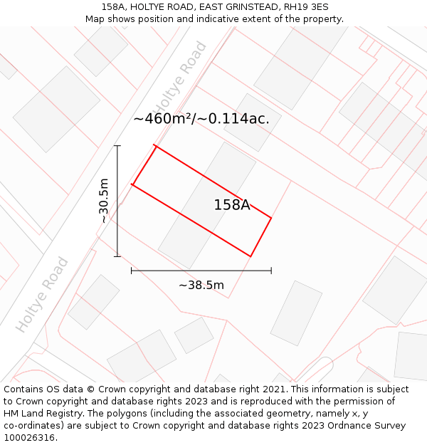 158A, HOLTYE ROAD, EAST GRINSTEAD, RH19 3ES: Plot and title map