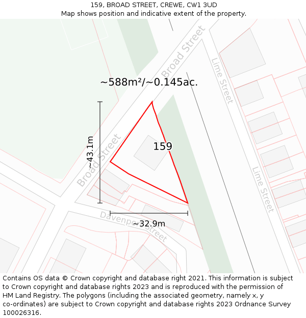 159, BROAD STREET, CREWE, CW1 3UD: Plot and title map