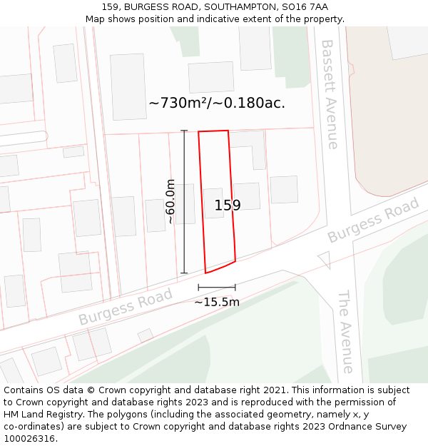 159, BURGESS ROAD, SOUTHAMPTON, SO16 7AA: Plot and title map