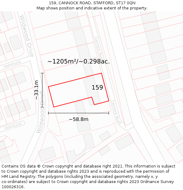 159, CANNOCK ROAD, STAFFORD, ST17 0QN: Plot and title map