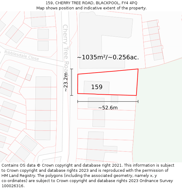 159, CHERRY TREE ROAD, BLACKPOOL, FY4 4PQ: Plot and title map