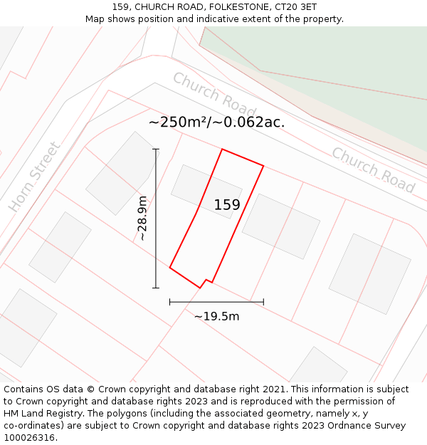 159, CHURCH ROAD, FOLKESTONE, CT20 3ET: Plot and title map