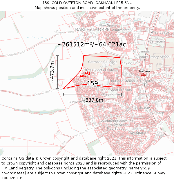 159, COLD OVERTON ROAD, OAKHAM, LE15 6NU: Plot and title map