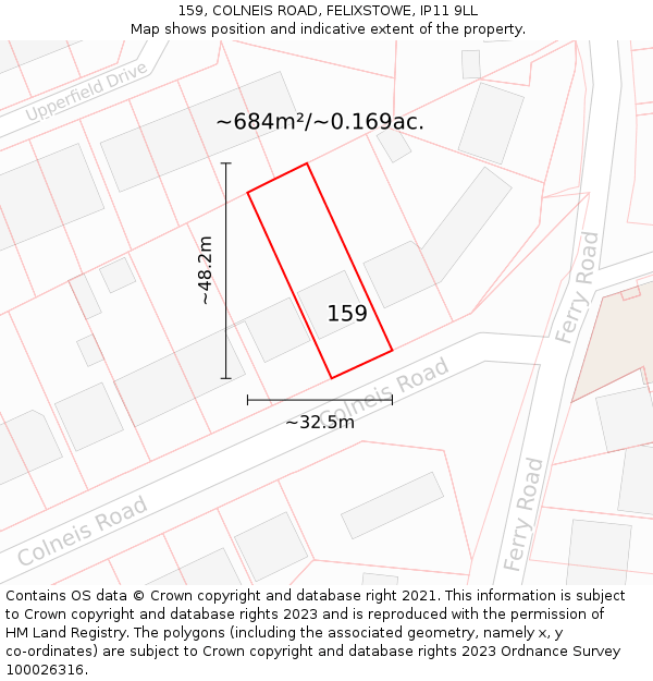 159, COLNEIS ROAD, FELIXSTOWE, IP11 9LL: Plot and title map