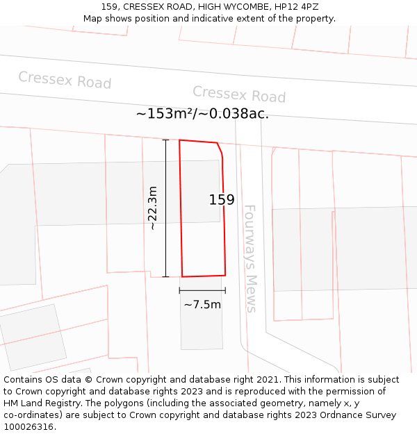 159, CRESSEX ROAD, HIGH WYCOMBE, HP12 4PZ: Plot and title map