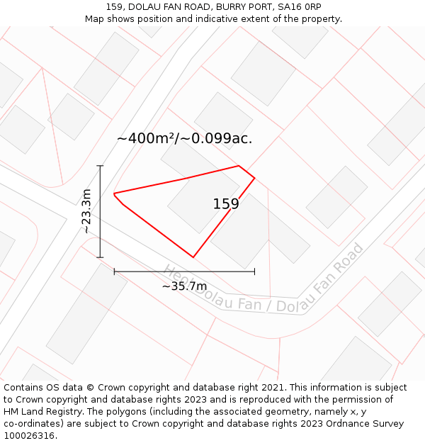 159, DOLAU FAN ROAD, BURRY PORT, SA16 0RP: Plot and title map