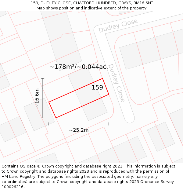 159, DUDLEY CLOSE, CHAFFORD HUNDRED, GRAYS, RM16 6NT: Plot and title map