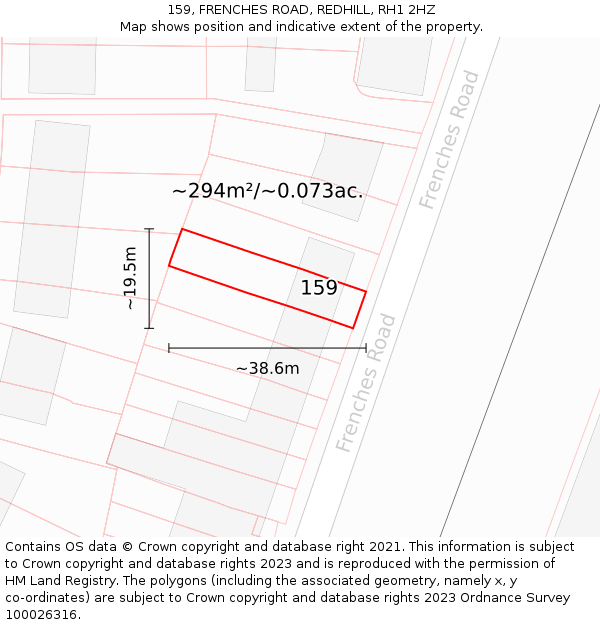 159, FRENCHES ROAD, REDHILL, RH1 2HZ: Plot and title map