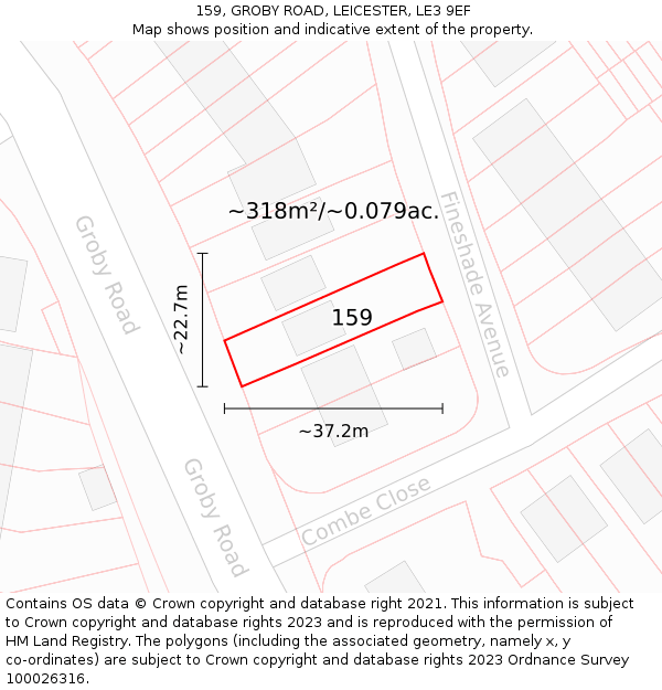 159, GROBY ROAD, LEICESTER, LE3 9EF: Plot and title map