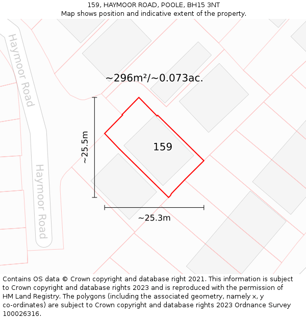 159, HAYMOOR ROAD, POOLE, BH15 3NT: Plot and title map