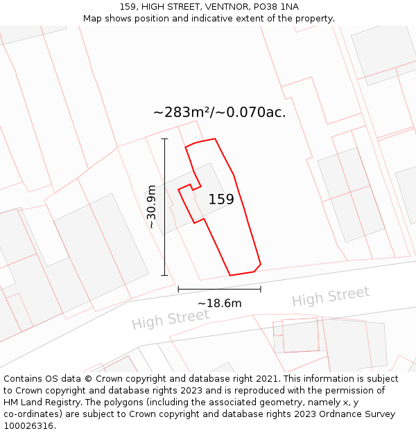 159, HIGH STREET, VENTNOR, PO38 1NA: Plot and title map