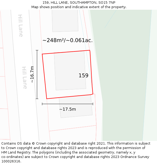 159, HILL LANE, SOUTHAMPTON, SO15 7NP: Plot and title map