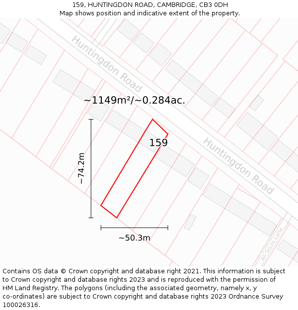 159, HUNTINGDON ROAD, CAMBRIDGE, CB3 0DH: Plot and title map