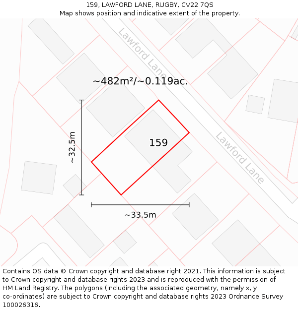 159, LAWFORD LANE, RUGBY, CV22 7QS: Plot and title map