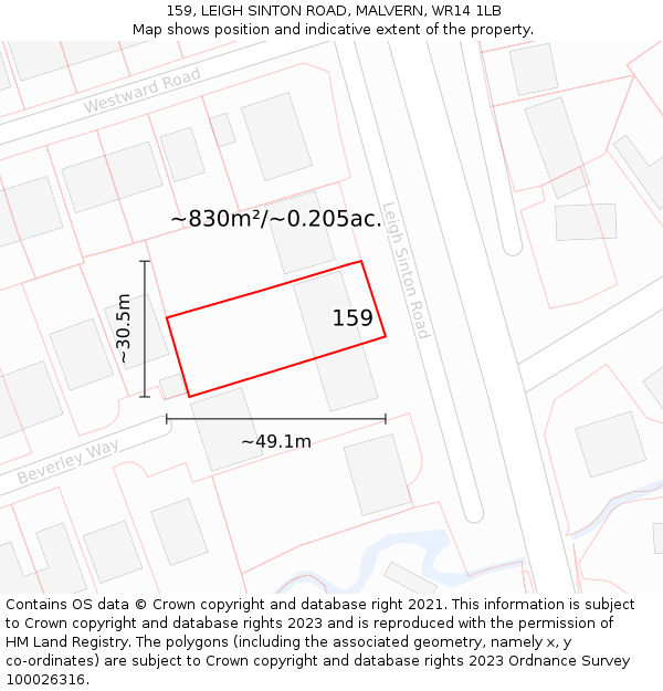 159, LEIGH SINTON ROAD, MALVERN, WR14 1LB: Plot and title map