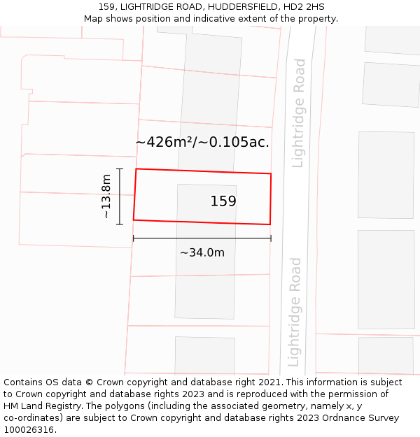 159, LIGHTRIDGE ROAD, HUDDERSFIELD, HD2 2HS: Plot and title map