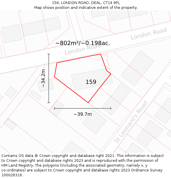 159, LONDON ROAD, DEAL, CT14 9PL: Plot and title map