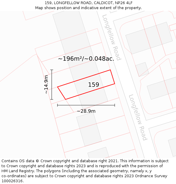 159, LONGFELLOW ROAD, CALDICOT, NP26 4LF: Plot and title map