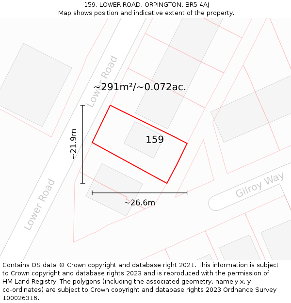 159, LOWER ROAD, ORPINGTON, BR5 4AJ: Plot and title map