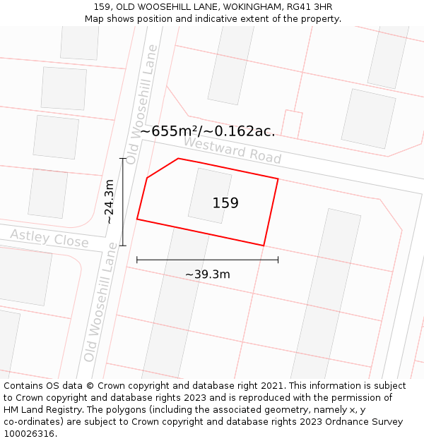 159, OLD WOOSEHILL LANE, WOKINGHAM, RG41 3HR: Plot and title map