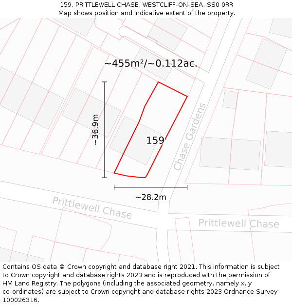 159, PRITTLEWELL CHASE, WESTCLIFF-ON-SEA, SS0 0RR: Plot and title map