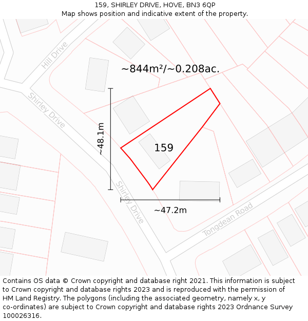 159, SHIRLEY DRIVE, HOVE, BN3 6QP: Plot and title map