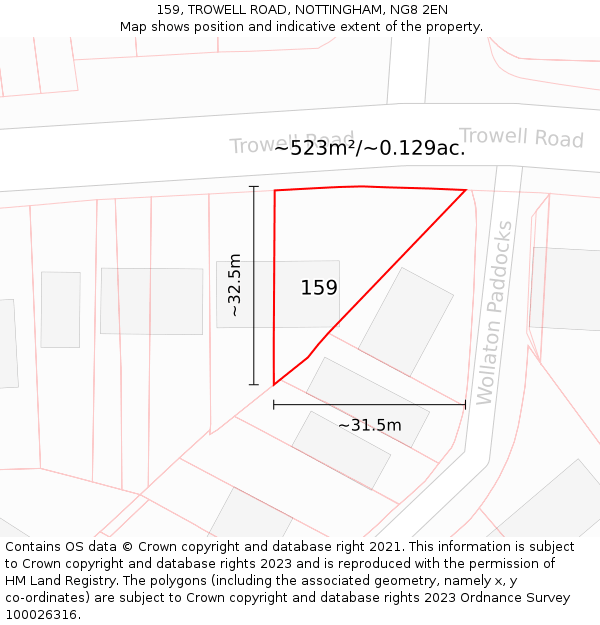 159, TROWELL ROAD, NOTTINGHAM, NG8 2EN: Plot and title map