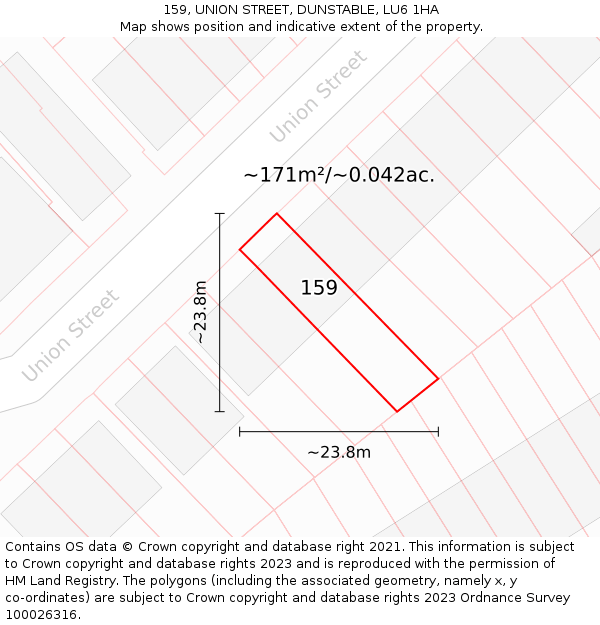 159, UNION STREET, DUNSTABLE, LU6 1HA: Plot and title map