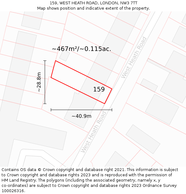 159, WEST HEATH ROAD, LONDON, NW3 7TT: Plot and title map