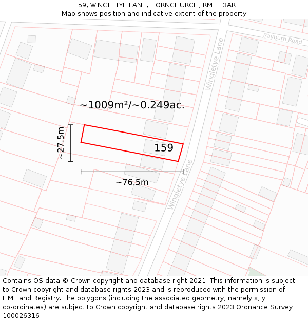 159, WINGLETYE LANE, HORNCHURCH, RM11 3AR: Plot and title map