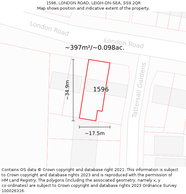 1596, LONDON ROAD, LEIGH-ON-SEA, SS9 2QR: Plot and title map