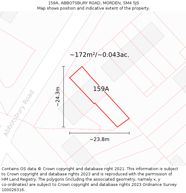 159A, ABBOTSBURY ROAD, MORDEN, SM4 5JS: Plot and title map