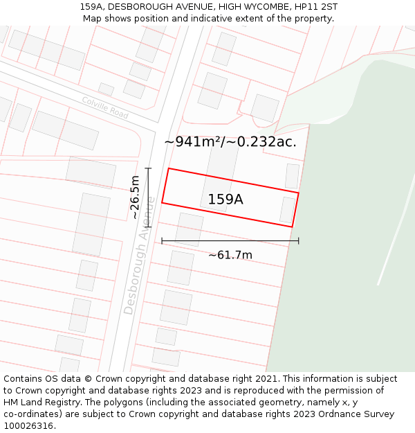 159A, DESBOROUGH AVENUE, HIGH WYCOMBE, HP11 2ST: Plot and title map