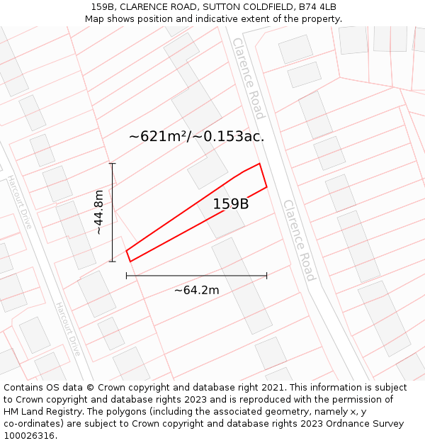 159B, CLARENCE ROAD, SUTTON COLDFIELD, B74 4LB: Plot and title map