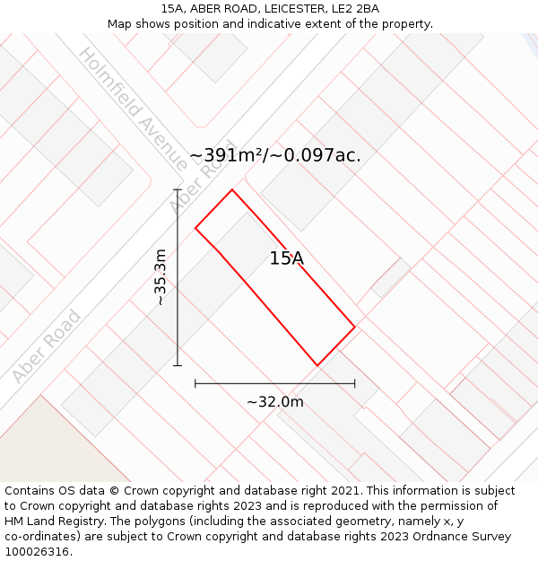 15A, ABER ROAD, LEICESTER, LE2 2BA: Plot and title map