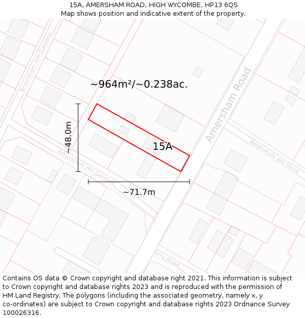 15A, AMERSHAM ROAD, HIGH WYCOMBE, HP13 6QS: Plot and title map