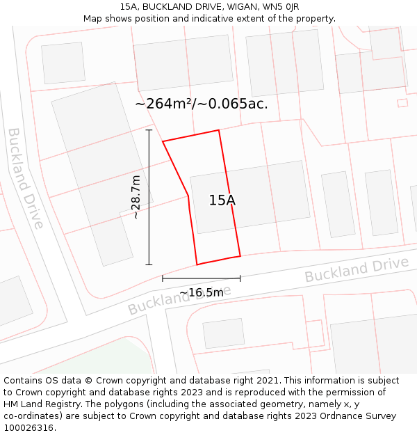 15A, BUCKLAND DRIVE, WIGAN, WN5 0JR: Plot and title map