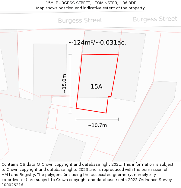 15A, BURGESS STREET, LEOMINSTER, HR6 8DE: Plot and title map