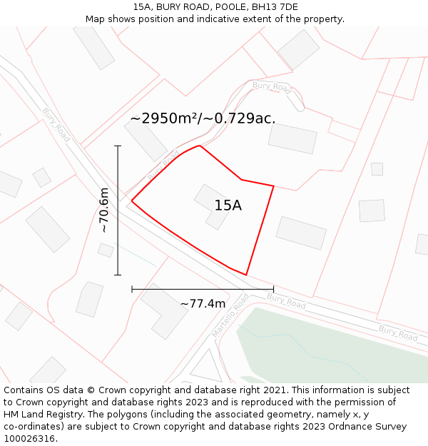 15A, BURY ROAD, POOLE, BH13 7DE: Plot and title map