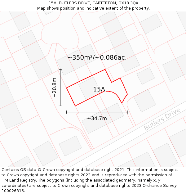 15A, BUTLERS DRIVE, CARTERTON, OX18 3QX: Plot and title map