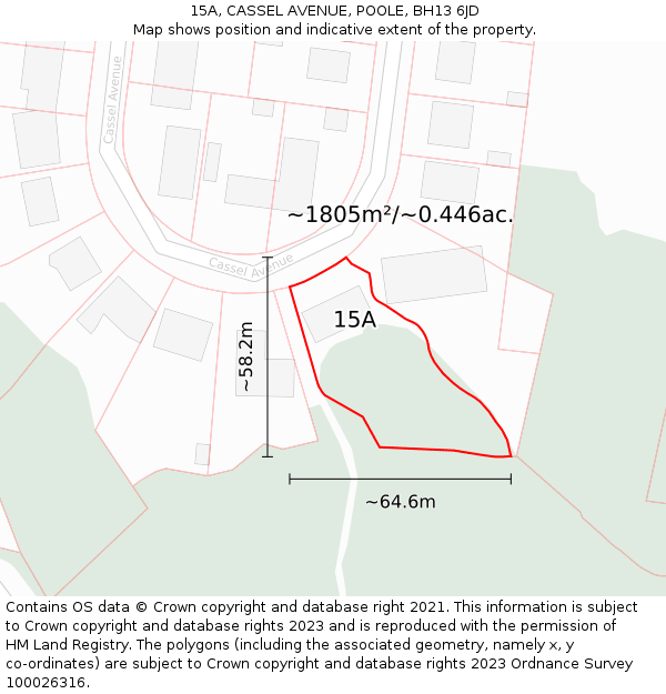 15A, CASSEL AVENUE, POOLE, BH13 6JD: Plot and title map